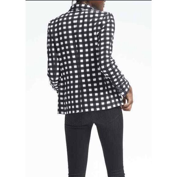 Banana RepublicGingham 1 Button Blazer - Size 14 / White/Black - Picture 2 of 13